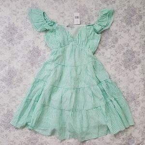 NWT English Factory Green Gingham Babydoll Dress